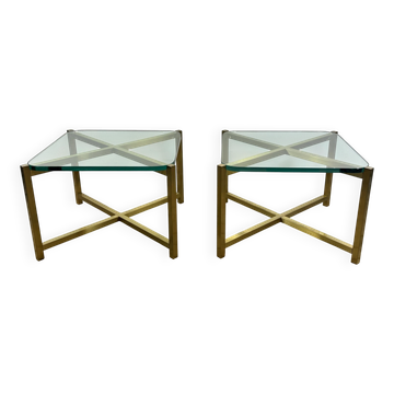 Pair of Italian brass and glass side tables from the 1970s.
