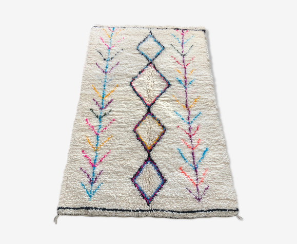Tapis azilal berbere blanc arc en ciel 107x166cm