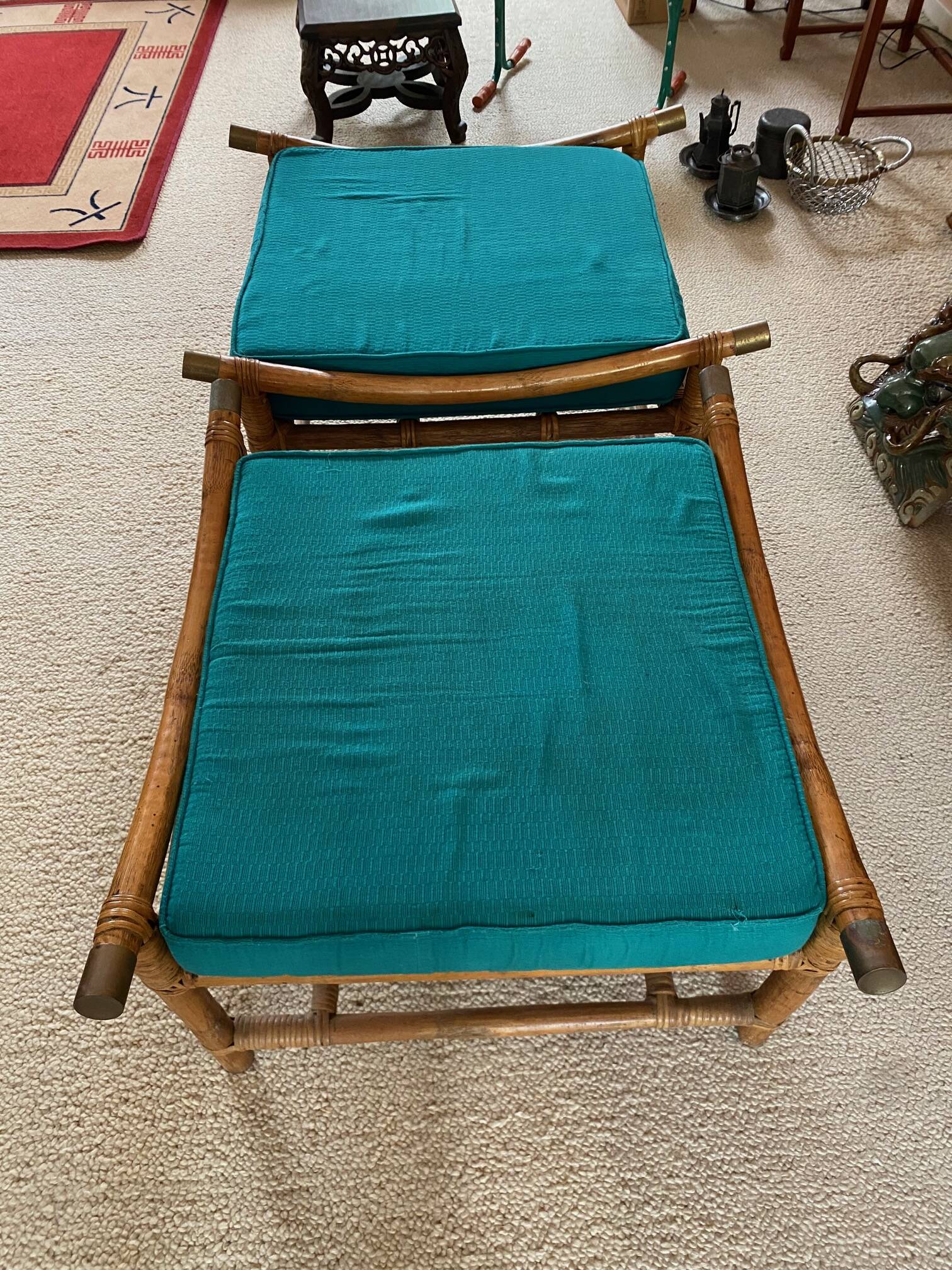 Duo of cane and rattan poufs