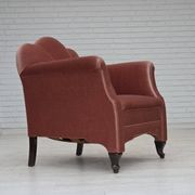 1950s, Danish armchair, salmon pink furniture velour, oak wood.