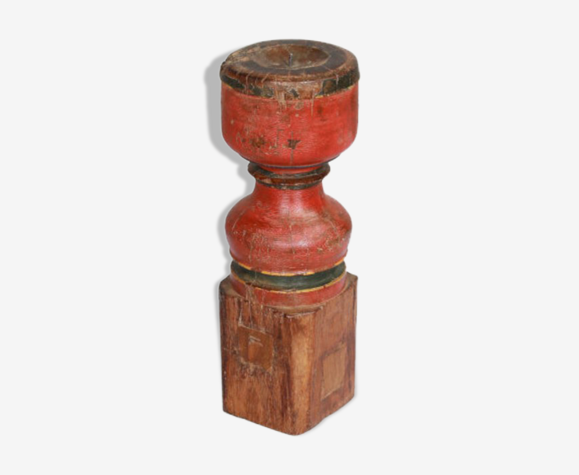 Bougeoir haut bois vieux teck patine d'origine ancien pied de charpoy lit indien