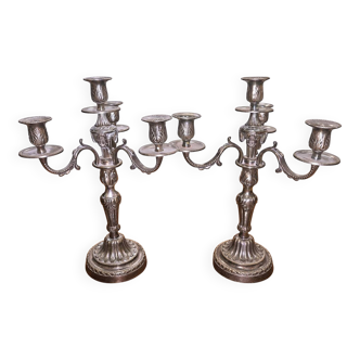 Pair of silver-plated candelabra – Louis XVI style –