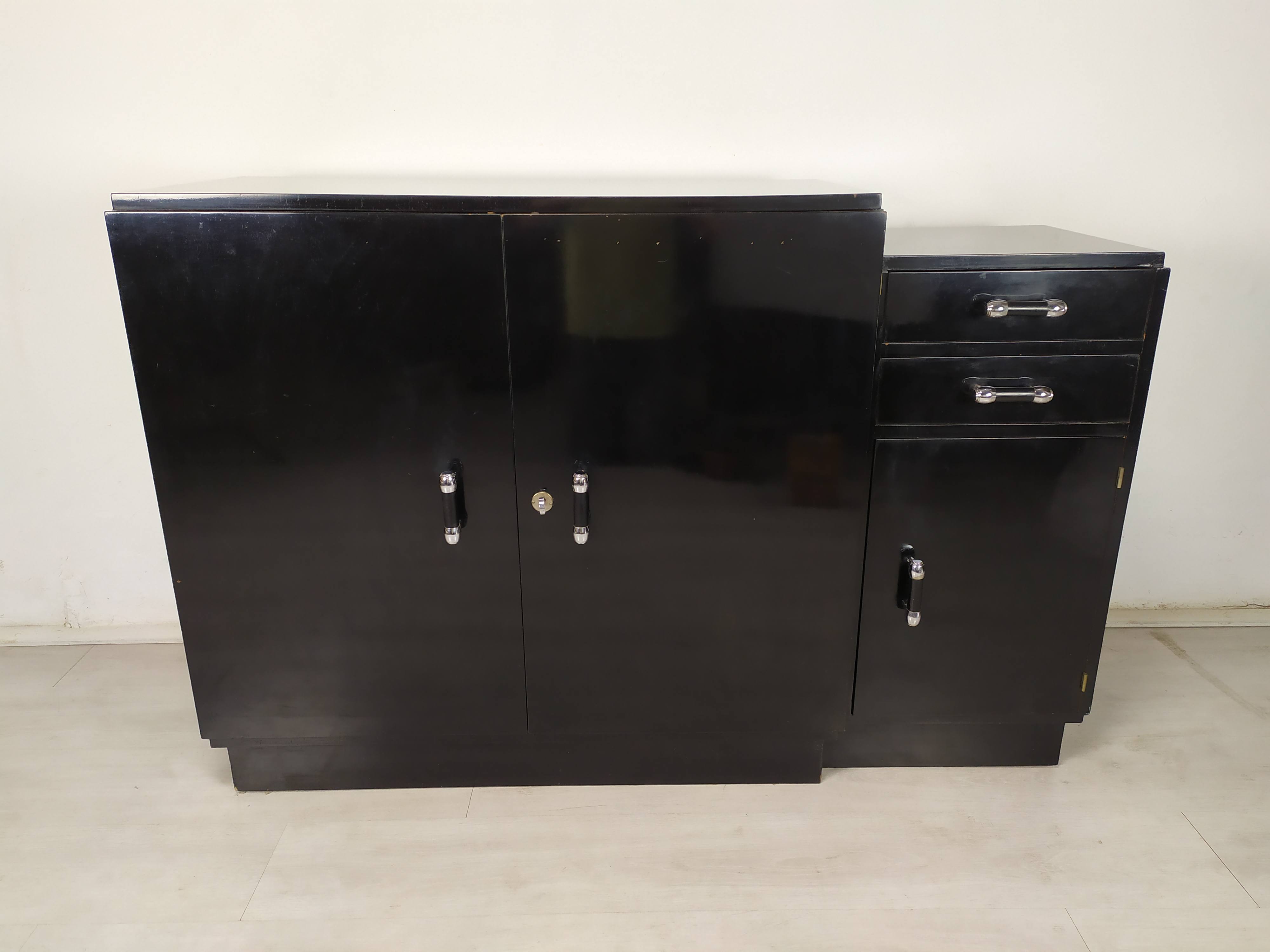 Modernist art deco black lacquered buffet
