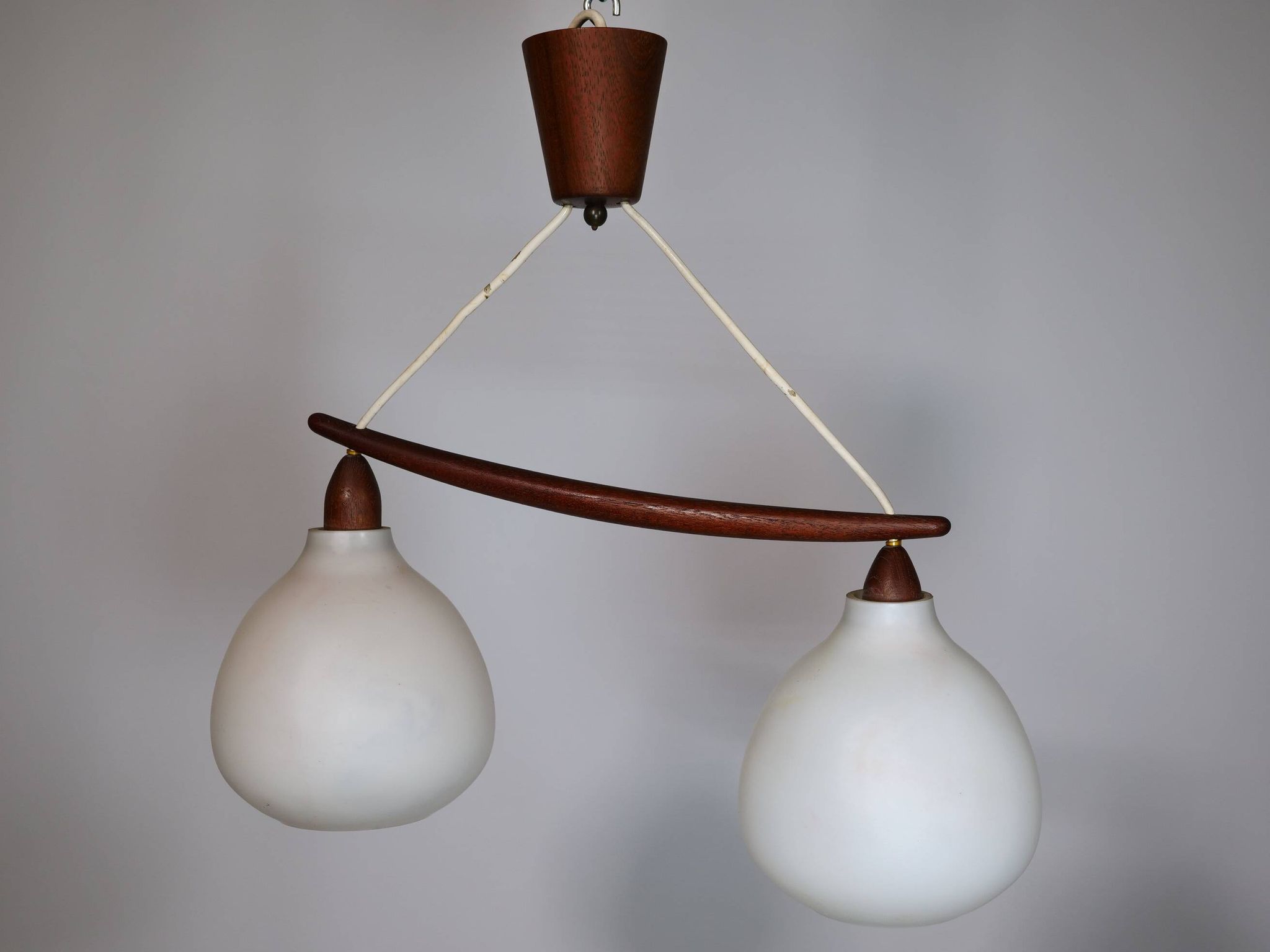 Ceiling lamp in opaline glass and teak by Uno & Östen Kristiansson, 1960s