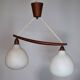 Suspension en verre opalin et teck par Uno & Östen Kristiansson, années 1960.