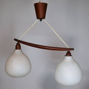Ceiling lamp in opaline glass and teak by Uno & Östen Kristiansson, 1960s