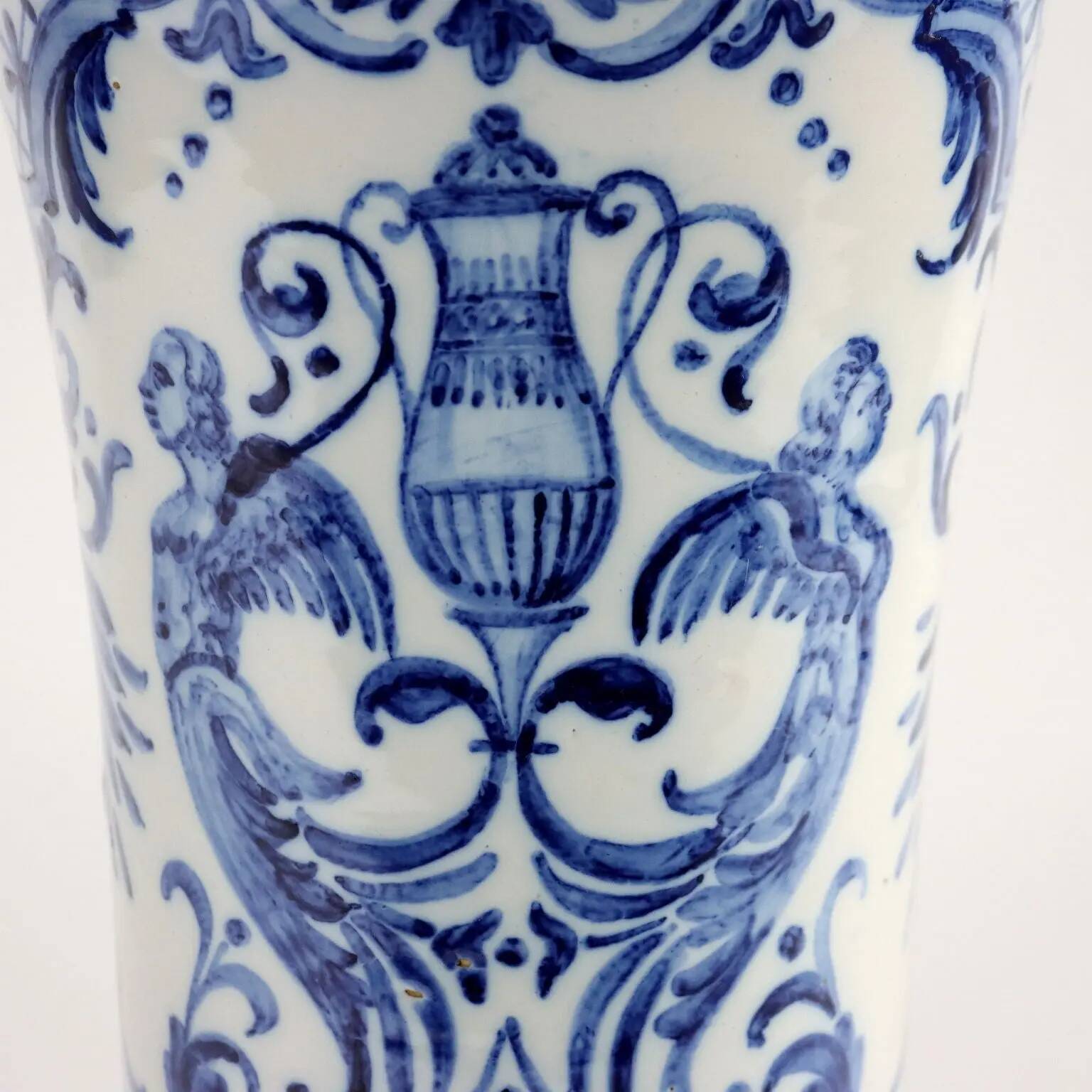 Antique earthenware vase from Gien, France, 18th century.