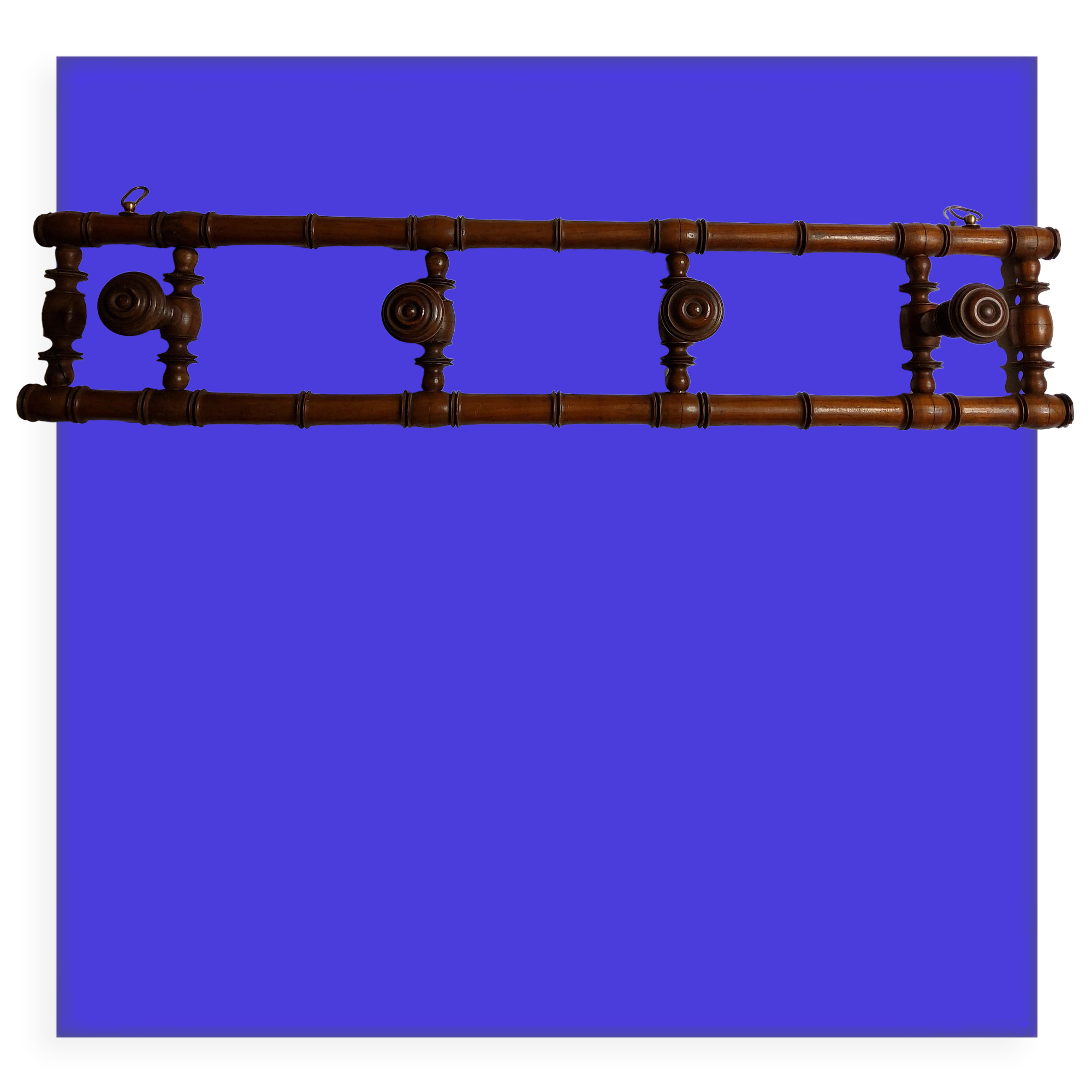 Portemanteau en bois tourné à l'imitation du bambou, 4 patères, 86 cm