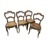 Lot de 4 chaises cannées en noyer Louis Philippe