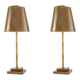 Pair of patinated brass table lamps with bamboo decoration.
