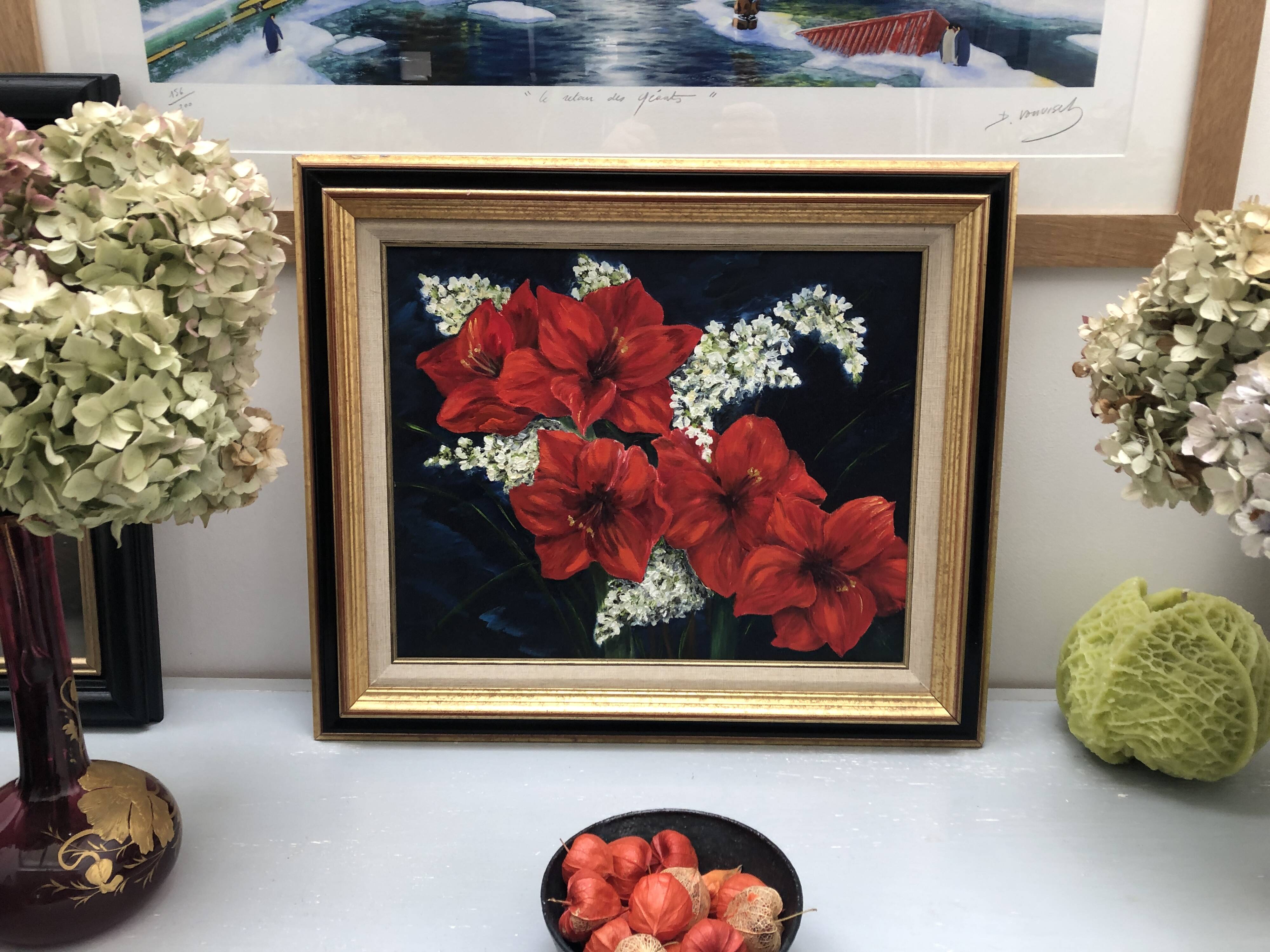 Antique painting bouquet of flowers still life oil painting