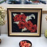 Tableau ancien bouquet de fleurs nature morte peinture à l'huile