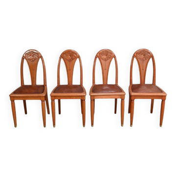 Suite de 4 Chaises en Hêtre teinté, Art Déco – 1910