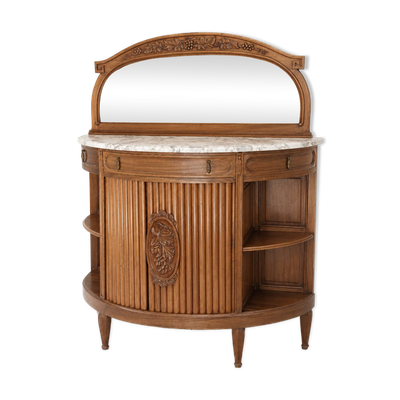 Buffet-console années 1930 en acajou massif, marbre et miroir biseauté