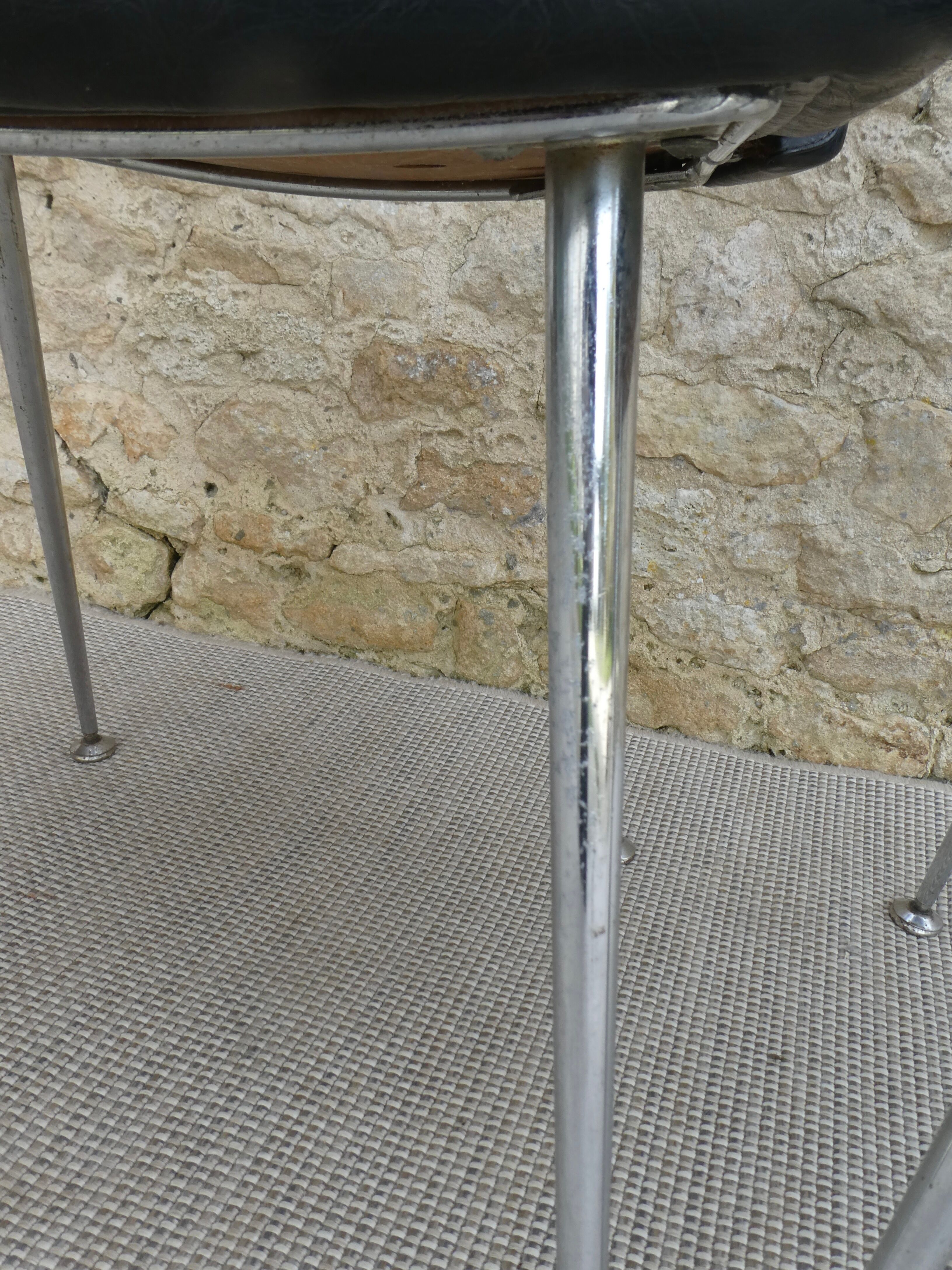 Pair of office chairs in chromed metal and skaï, 60s