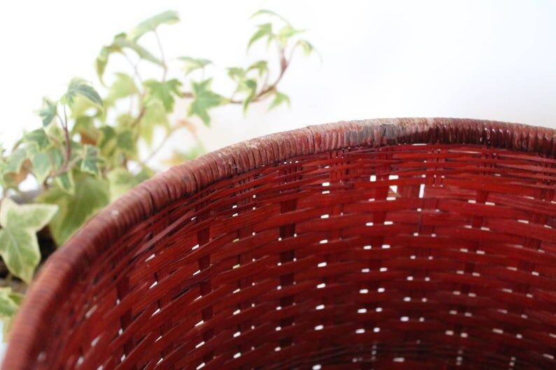 Wastepaper bin, basket, Wicker, Red