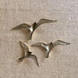 Series of 3 golden brass seagulls to hang