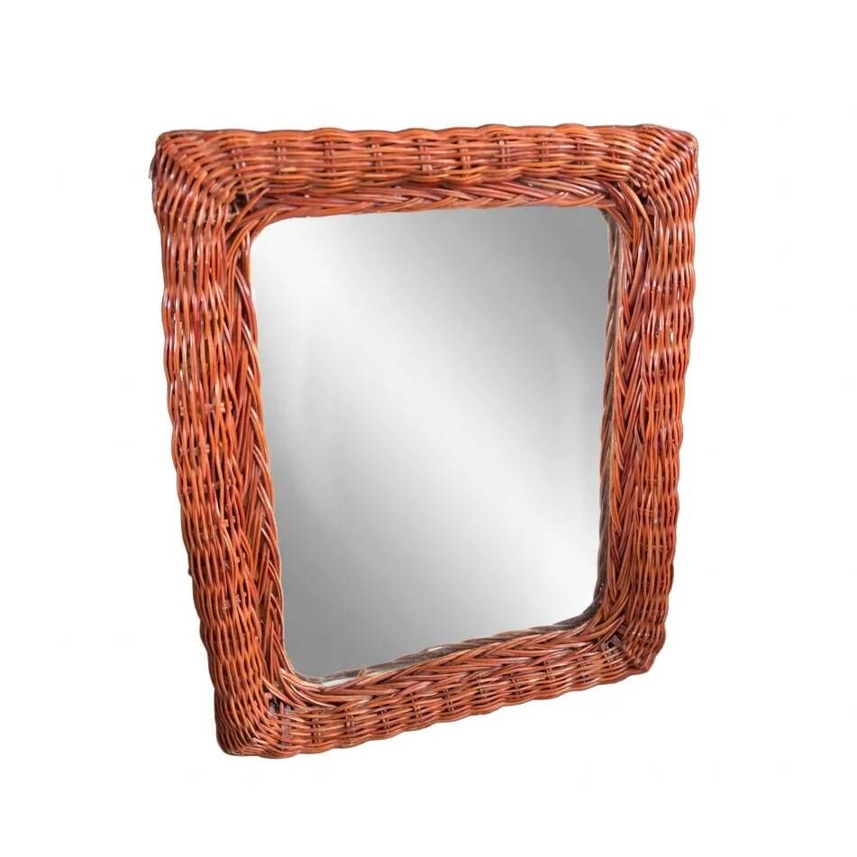 Vintage woven rattan mirror