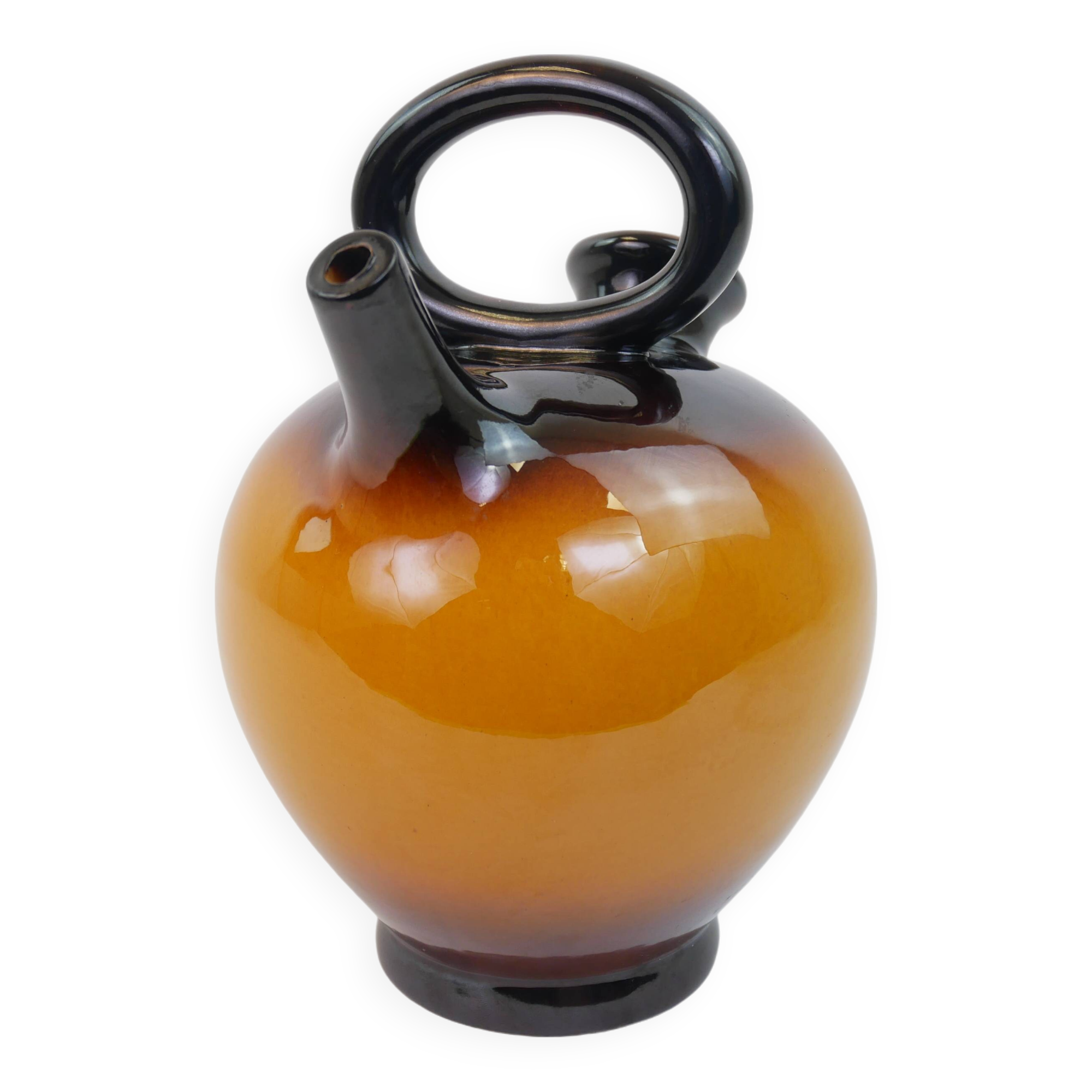 Ochre-orange ceramic jug signed under the base CP Claude Paci