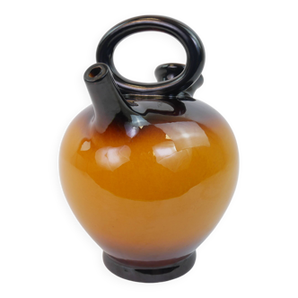 Ochre-orange ceramic jug signed under the base CP Claude Paci