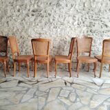 Set of 6 Louis XV chairs in wood and cane