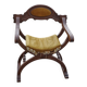 Fauteuil trône mid-century marron et jaune paille en hêtre et tissu d'ameublement, années 1950