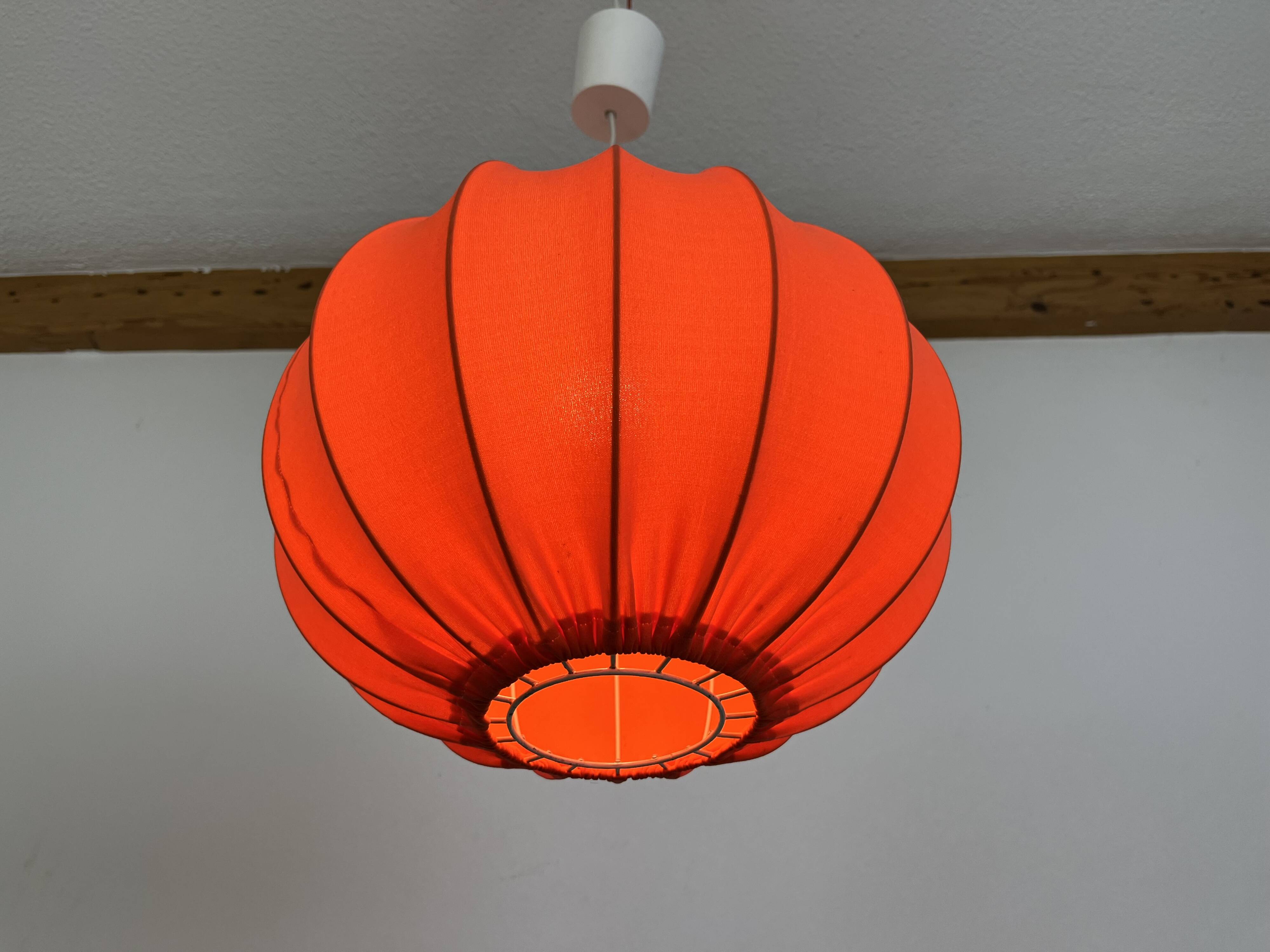 Cocoon orange fabric pendant light, 70s vintage style