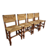 Set of French primitive rush chairs | 1930s