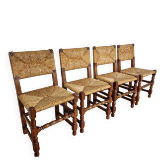 Set of French primitive rush chairs | 1930s