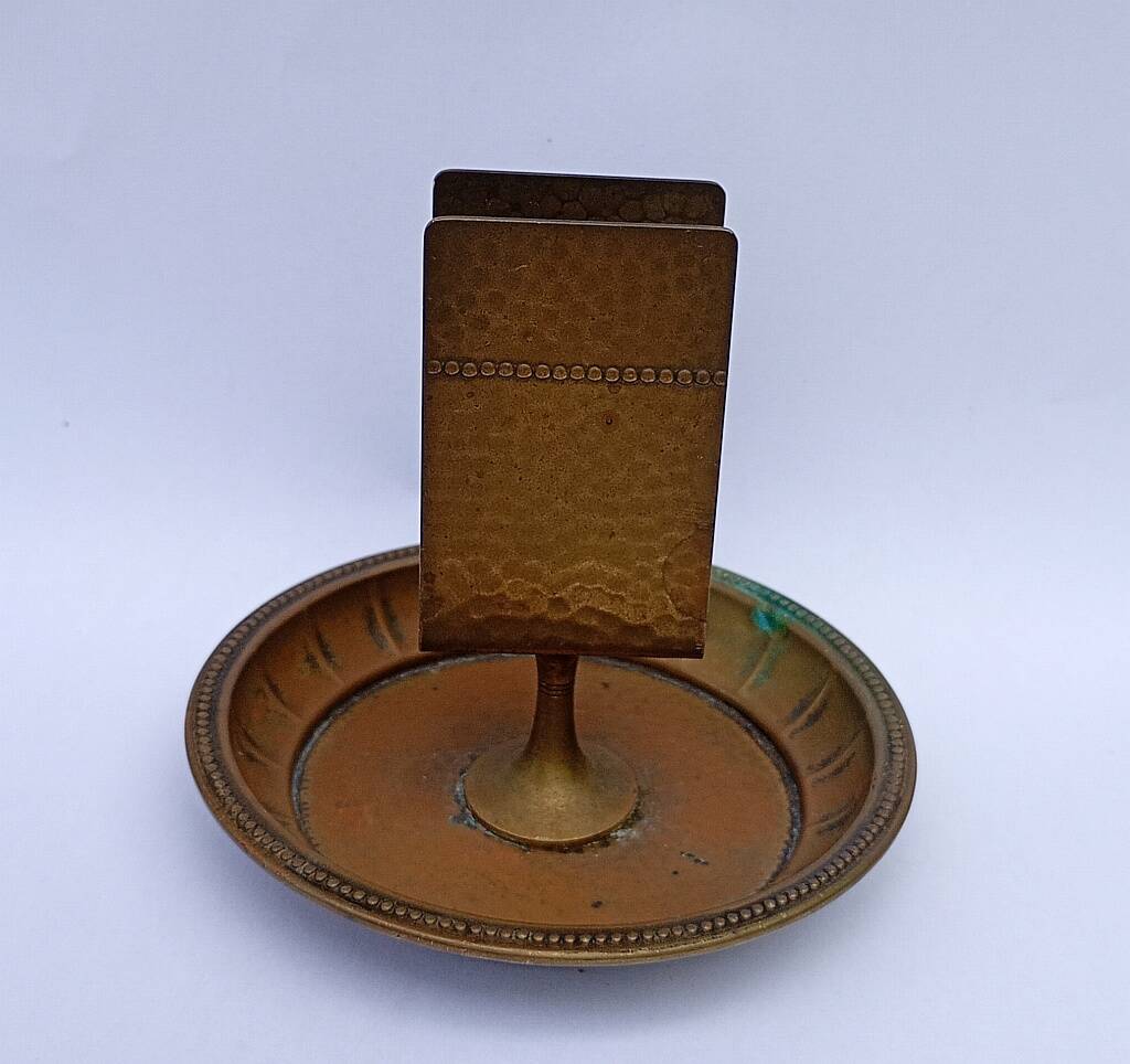 1920s Art Deco Hand-Hammered Brass Matchbox Holder & Ashtray by WMF