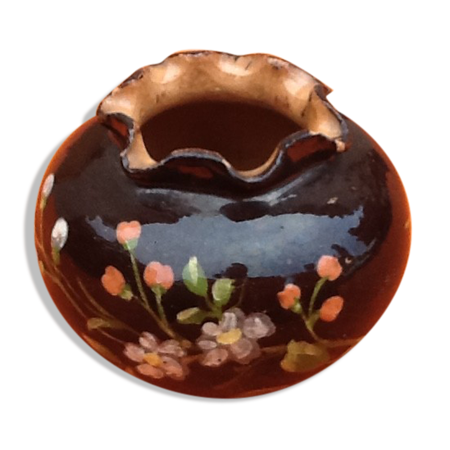 1920s Violet vase Shape ball with collar Polychrome terracotta ..