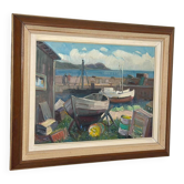 Mid Century Swedish Oil on Panel – “Boats in Port” by Eskil Skans