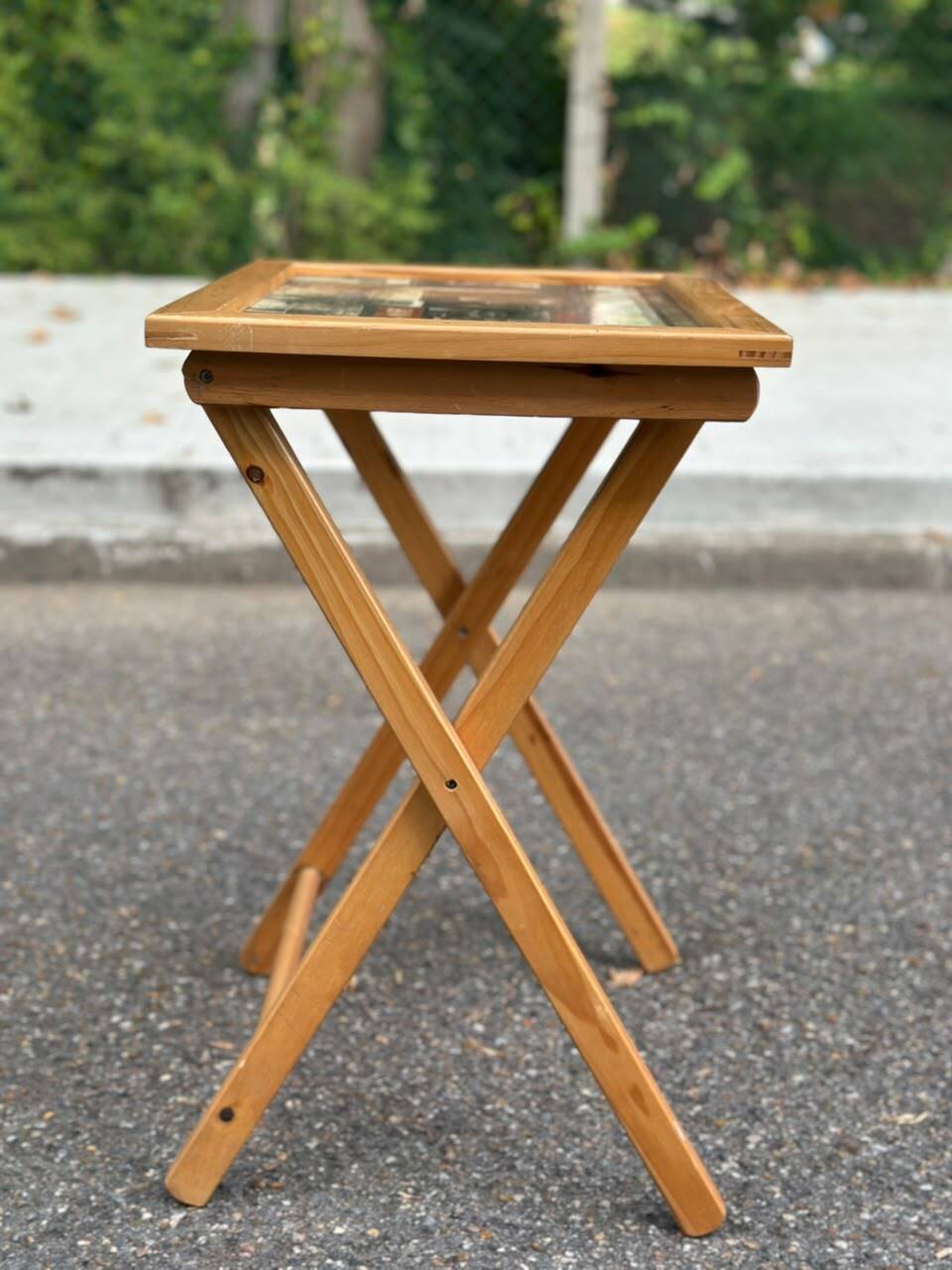 Folding wooden side table — Café des Mars Paris Vintage pattern