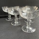 8 coupes à champagne en cristal guilloché - art nouveau