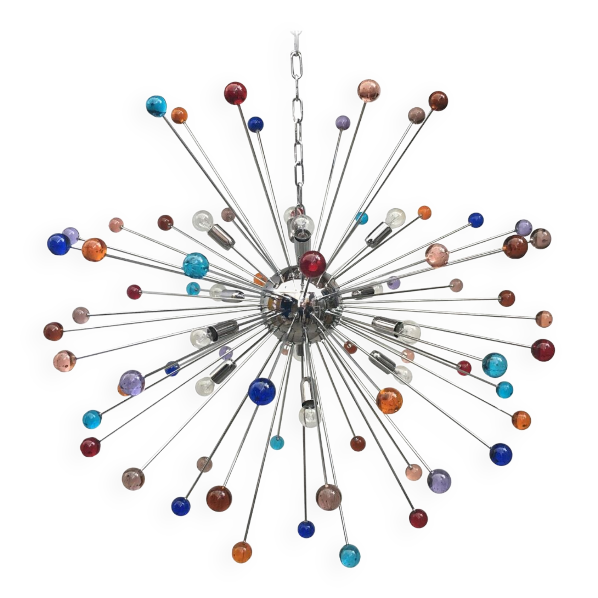 Lustre spoutnik en verre de murano multicolore