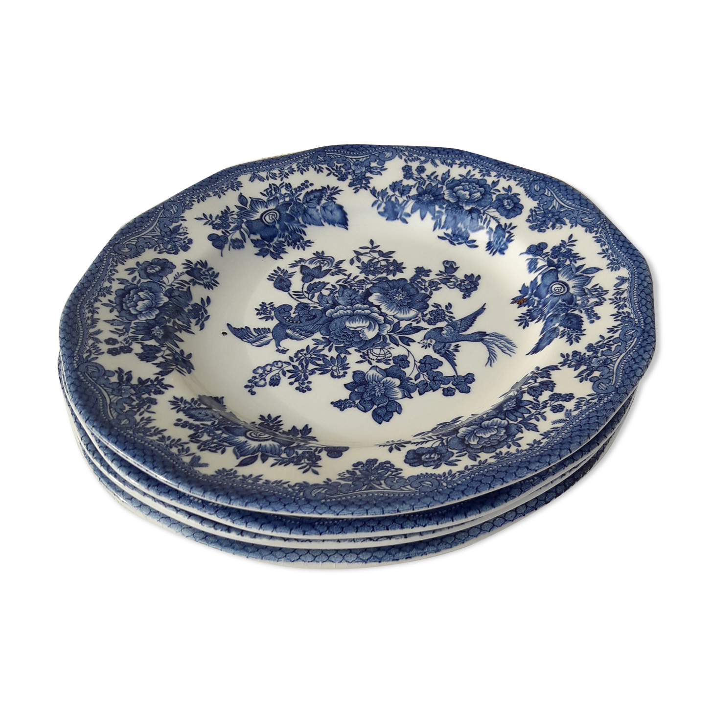 4 plates with English earthenware asian pheasants