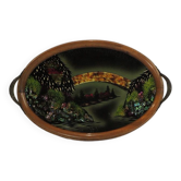 Old serving tray with mother-of-pearl leaf decor / vintage