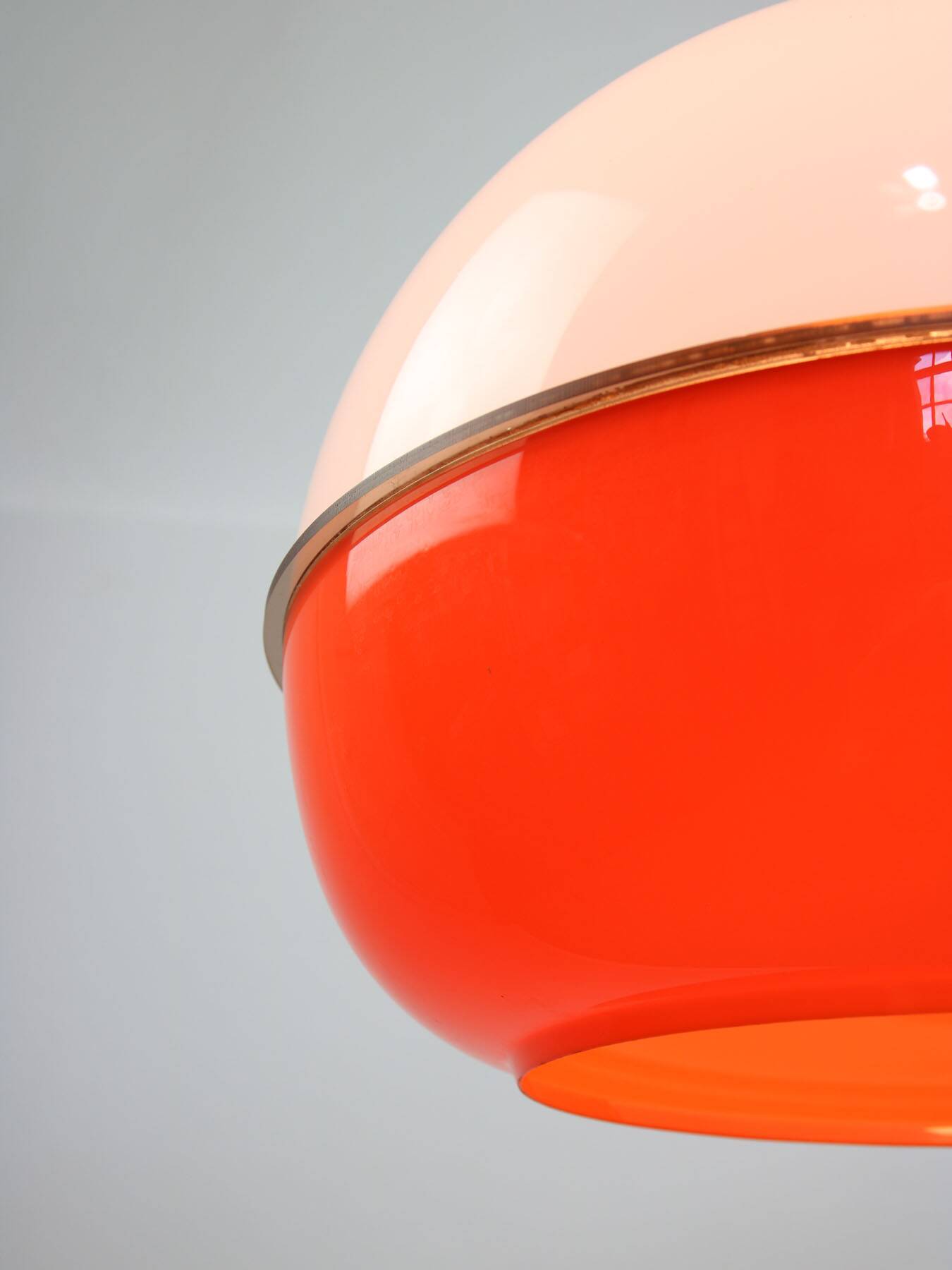 Space Age Italian Orange Plexiglass and Brass Pendant Lamp, 1970s