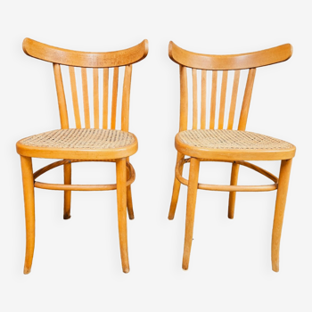 Paire de chaises bistrot cannées 1960 vintage