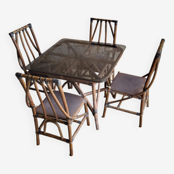 Table & chaises bambou vintage année 70