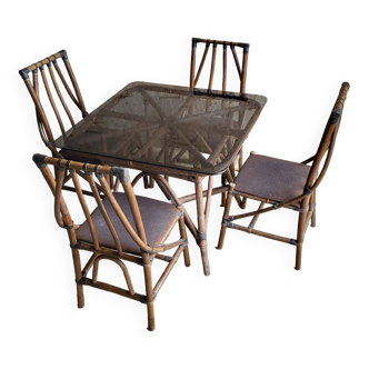 Table & chaises bambou vintage année 70