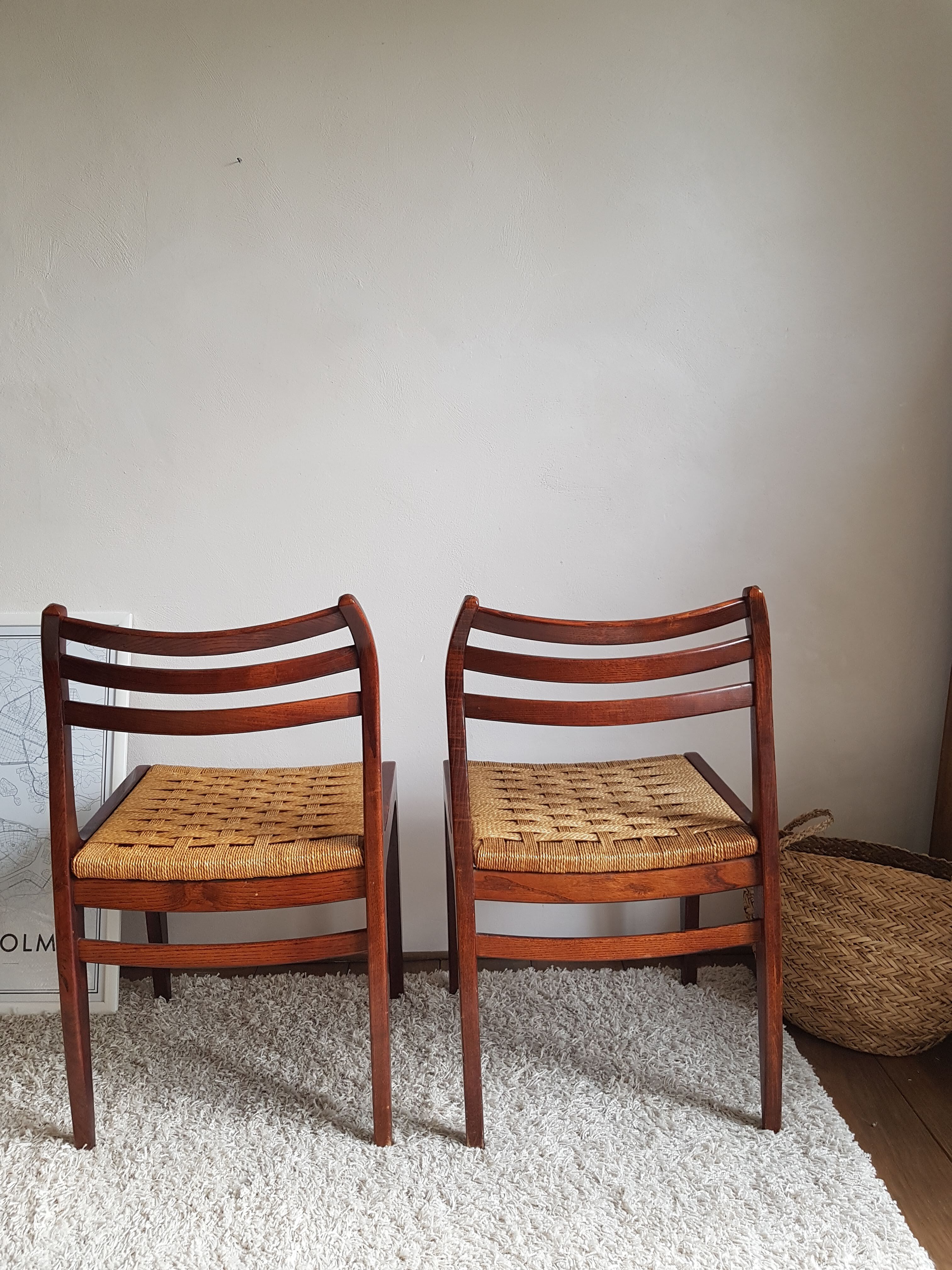 Pair of Scandinavian chairs in braided rope-circa 1960