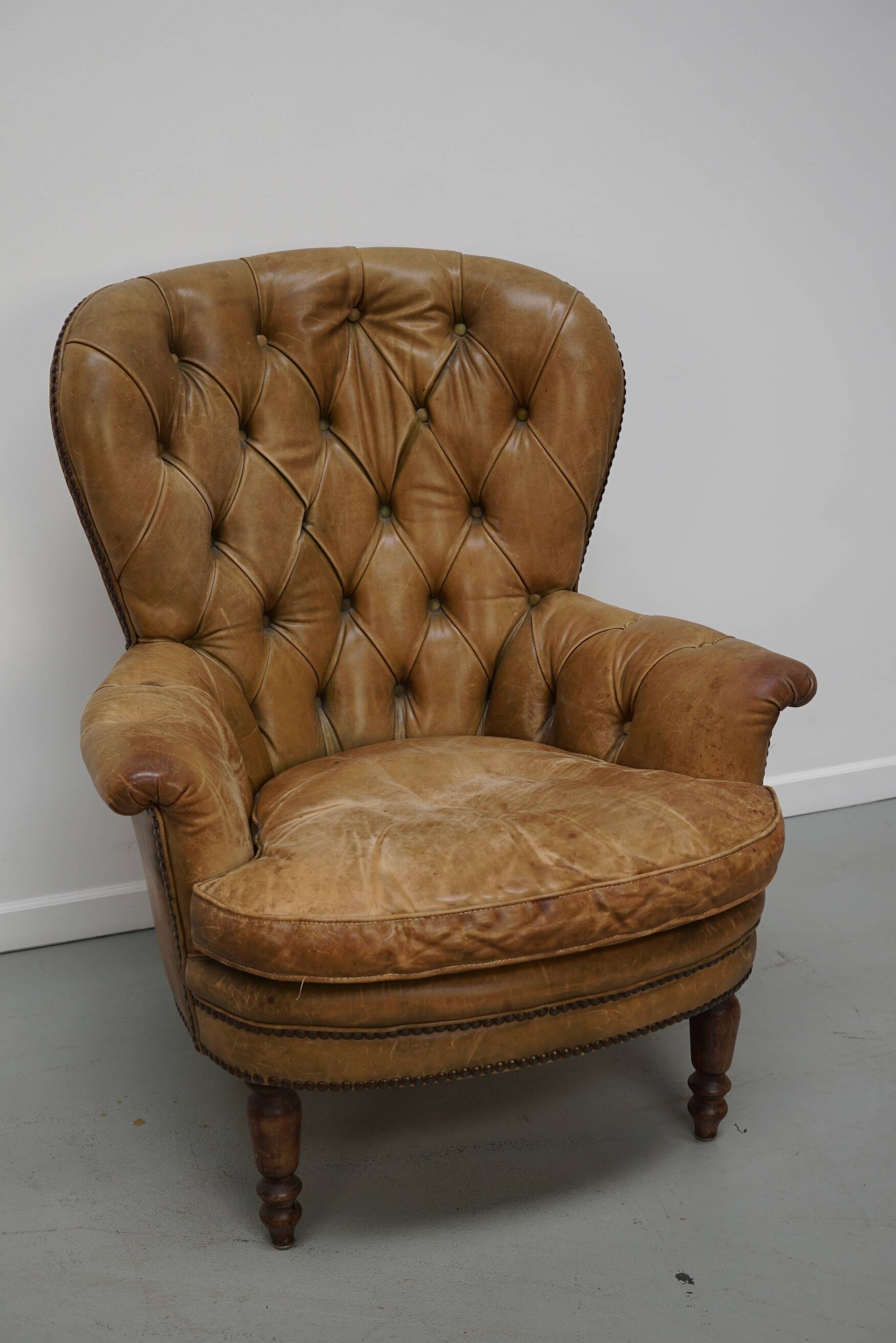 Vintage Dutch Club Chair in Cognac Colored Leather