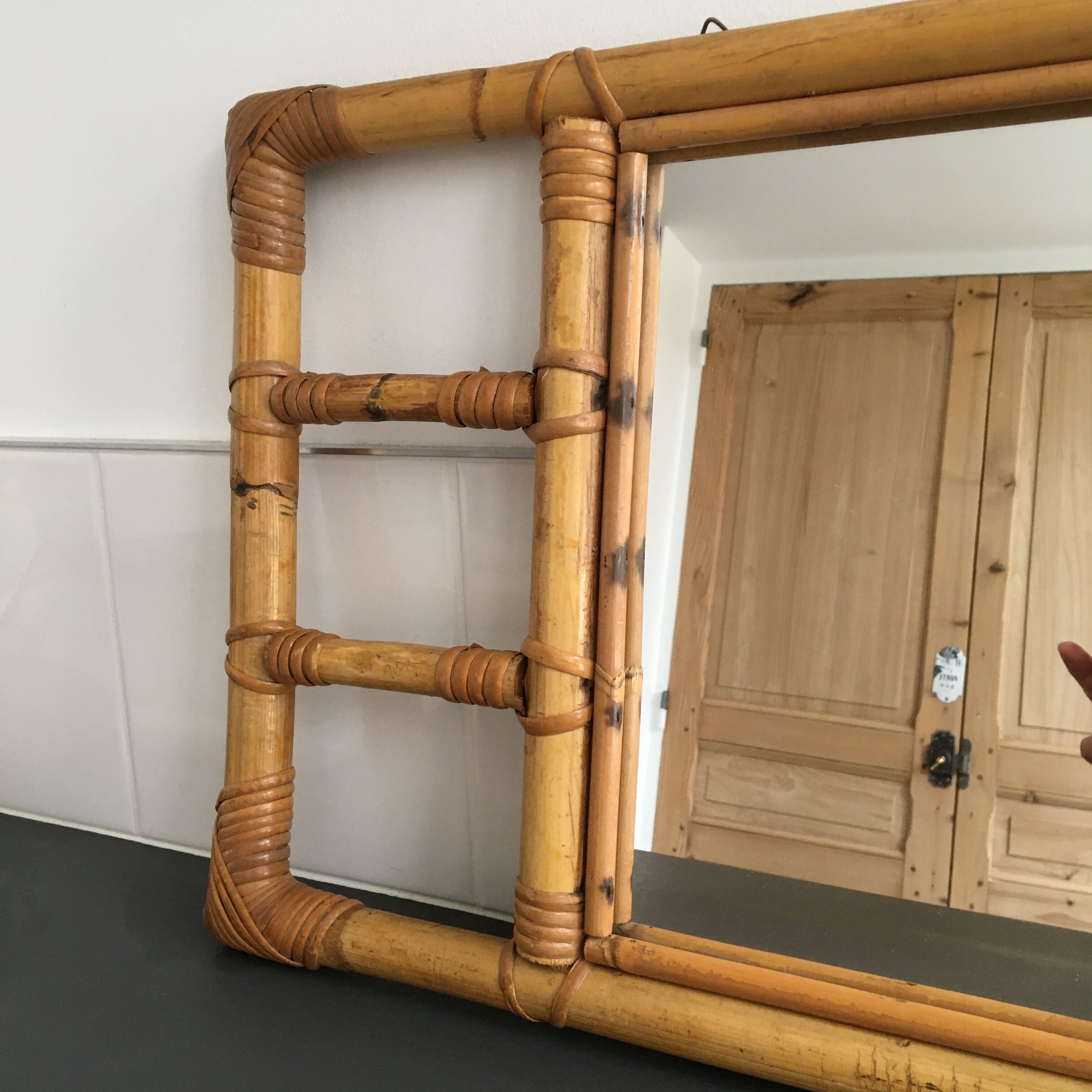Mirror with 60s rattan pater