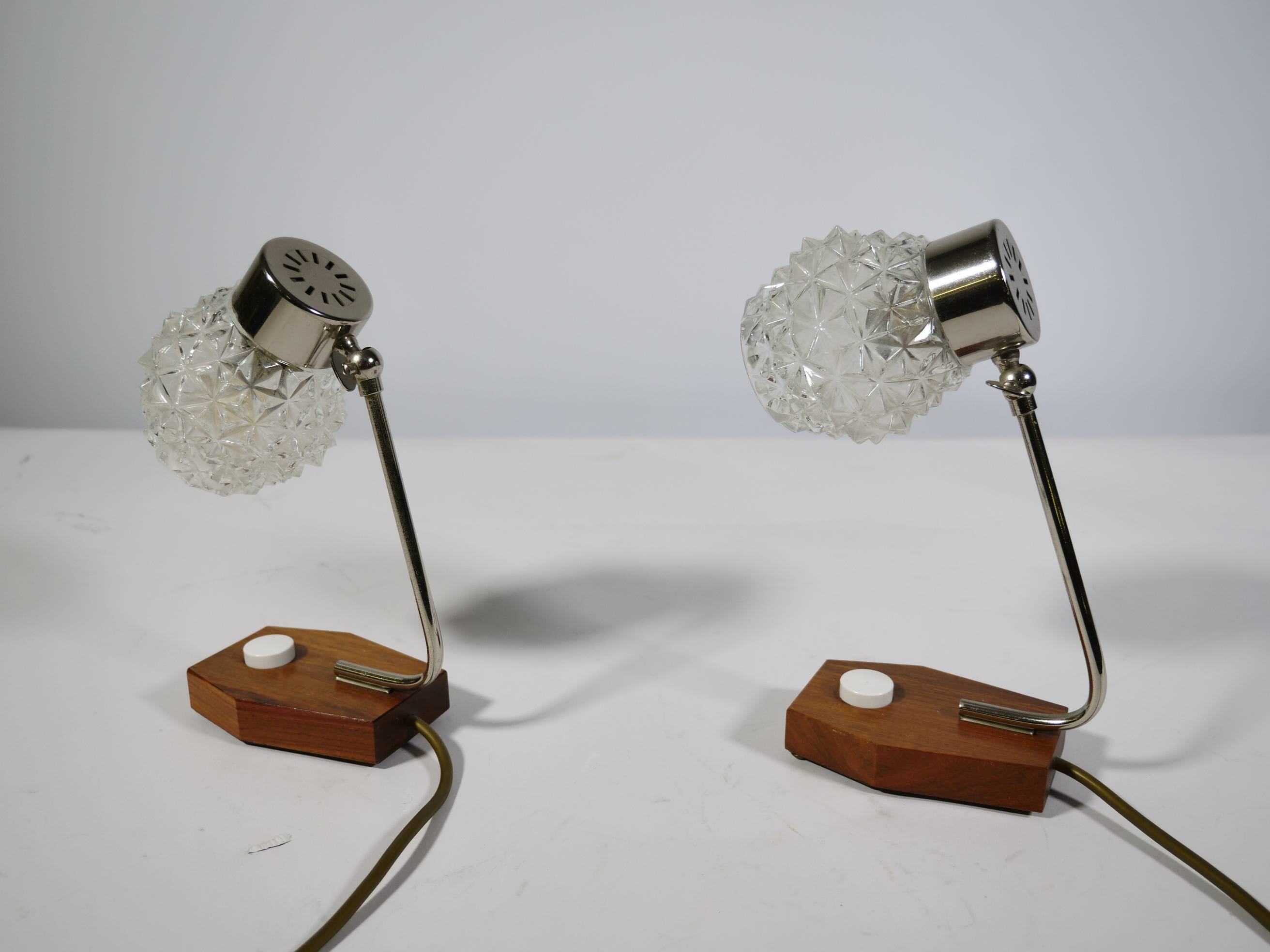 Mid-Century Crystal and Teak Table Lamps, Set of 2, 1960s