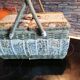 Box basket sewing 2 handles fabric 1960 1970