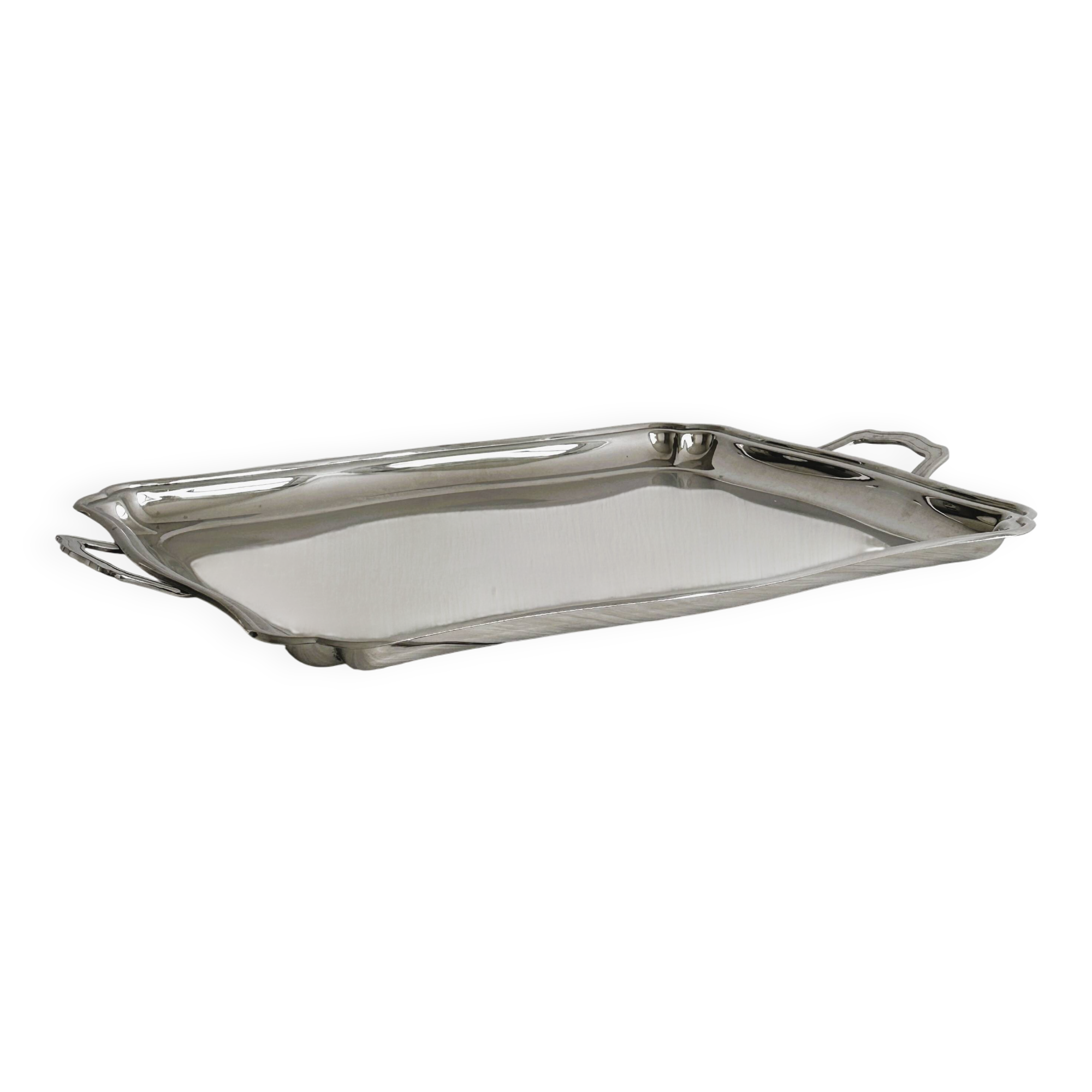 Large shiny metal serving tray
