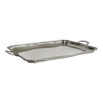 Large shiny metal serving tray