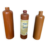 Set of 3 Old Vintage Brown Stoneware Bottles