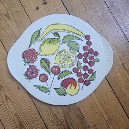 Plat à tarte / gâteau vintage motif fruits Grünstadt - Années 1960